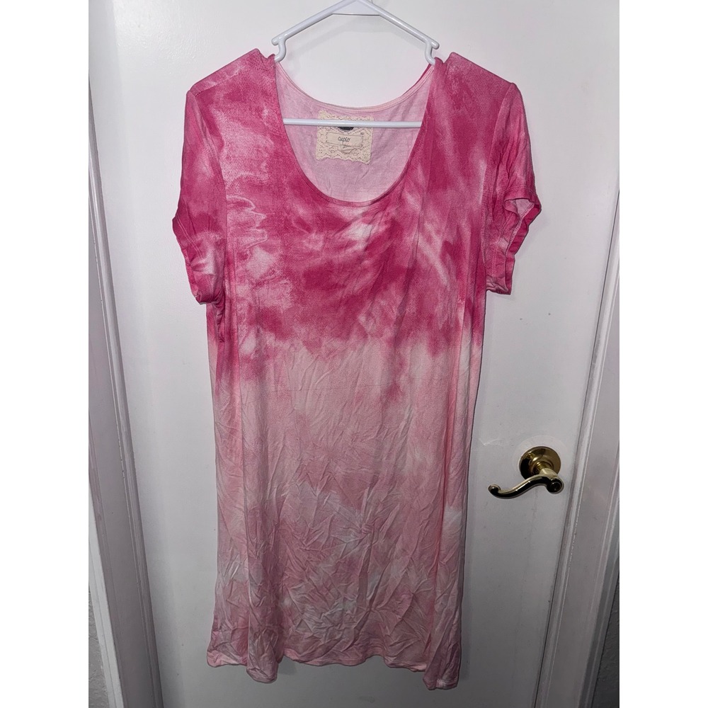 Cupio Blush Pink Tie Dye T-Shirt Dress Short Sleeve‎ Scoop Neck XL TG EG